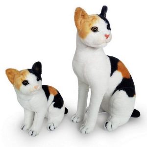 عروسک گربه ماده با بچه اش با رنگ سفید نارنجی سیاه
