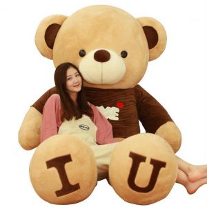 عروسک خرس بزرگ زیبا با دارای پیراهن مدل I LOVE UOY